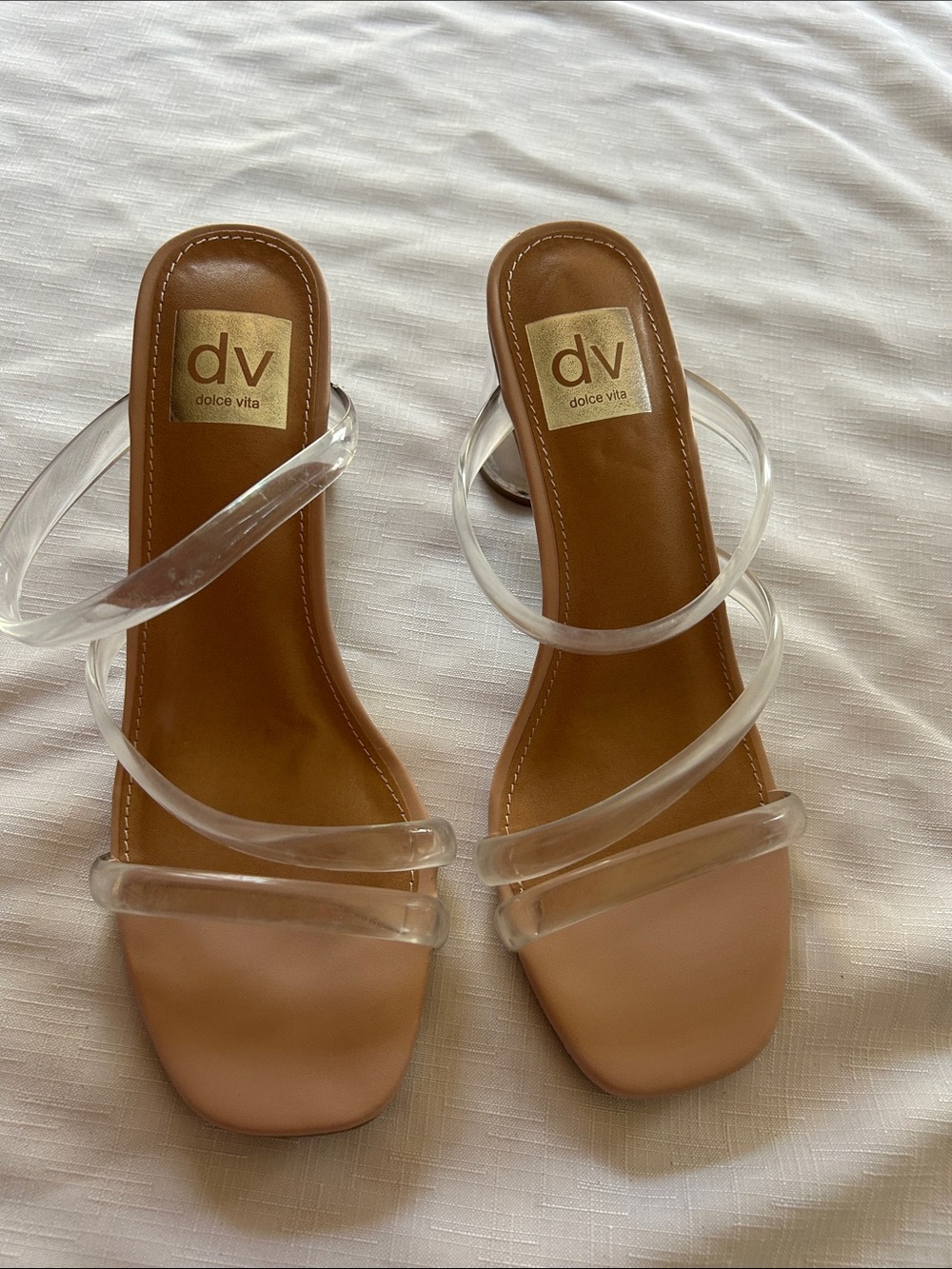 Dolce Vita Nude Slide Heels with Clear Straps